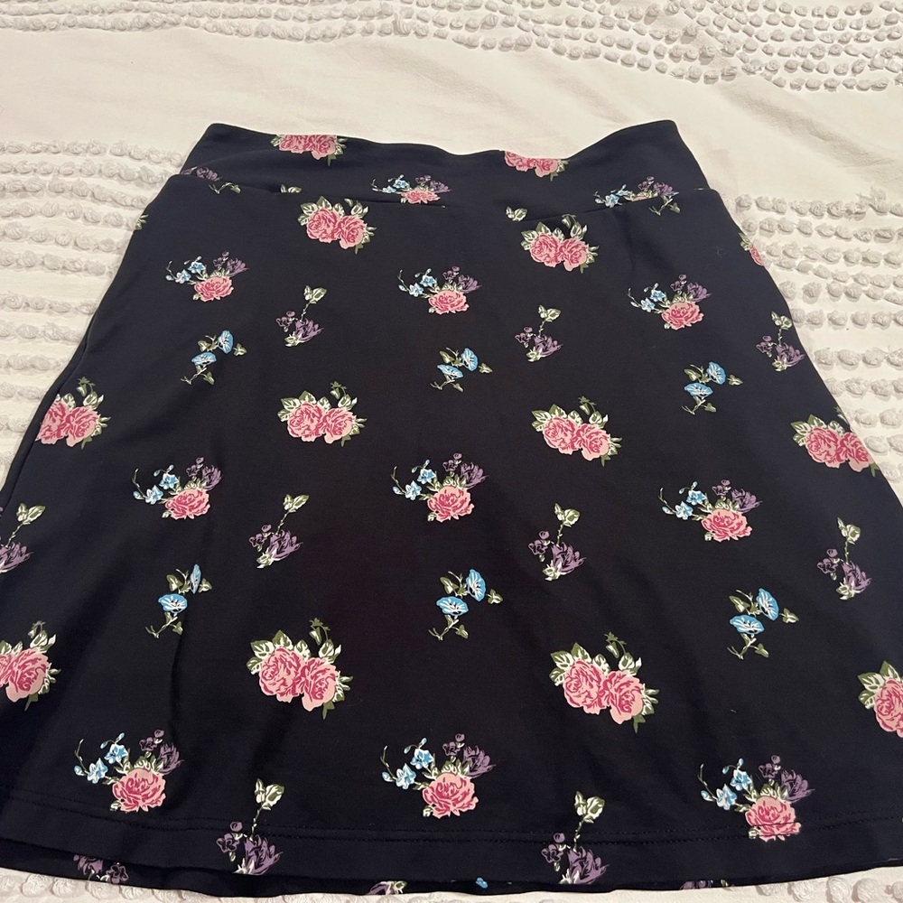 Betabrand Black Floral A-Line Skirt